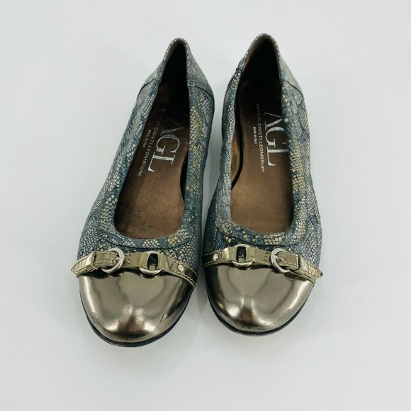 Attilio Giusti Leombruni Shoes - AGL Shimmer Snakeskin with Metallic Cap Toe Ballet